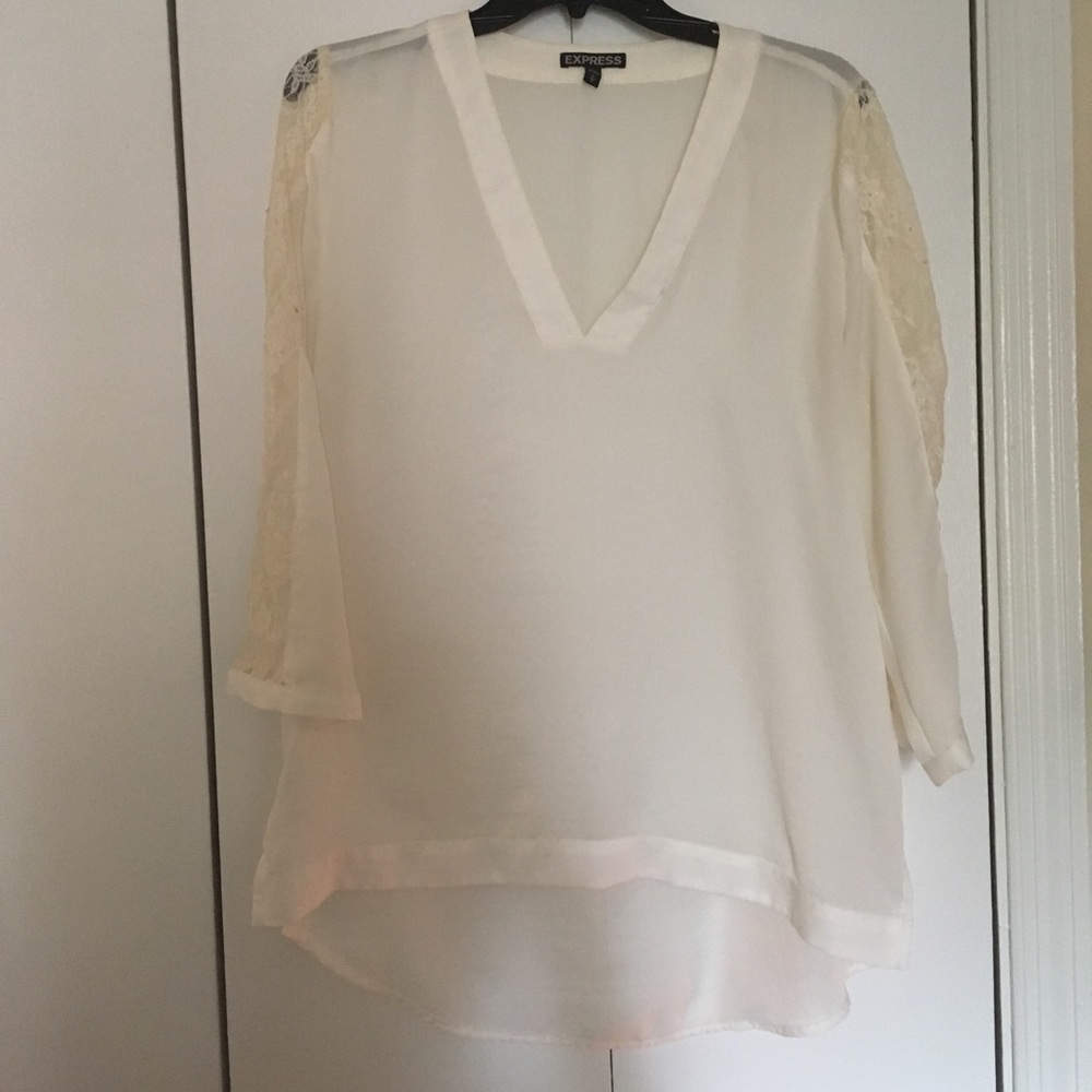 Lace Sleeved Off-White Blouse from Express